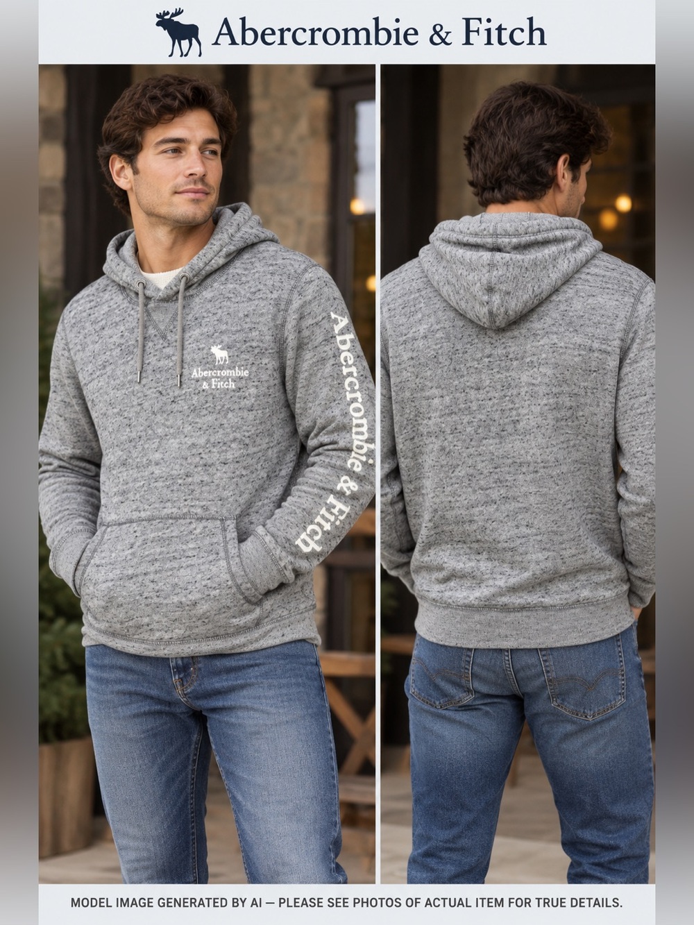 Abercrombie & Fitch Soft A&F Fleece Hoodie Logo Sleeve Spellout Pullover Large